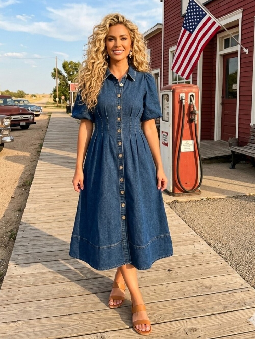 House of Harlow 1960 Dark Blue Denim Shirt Midi Dress Gold Buttons US6 NWT $250